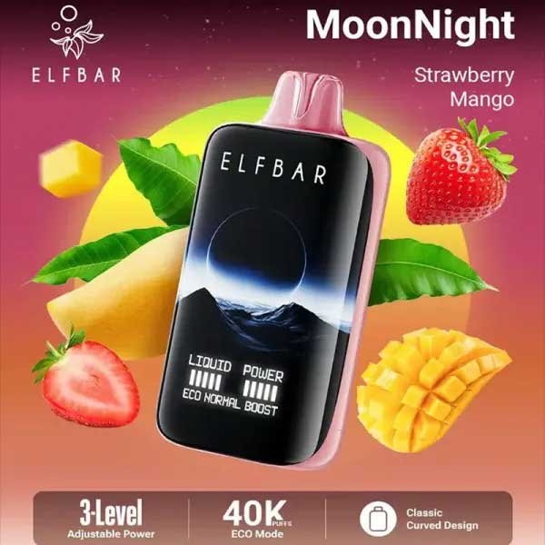 پاد یکبار مصرف الف بار ۴۰۰۰۰ پاف انبه توت فرنگی Elf Bar Moonnight Mango Strawberry 40000 Disposable پاد یکبار مصرف الف بار ۴۰۰۰۰ پاف انبه توت فرنگی Elf Bar Moonnight Mango Strawberry 40000 Disposable