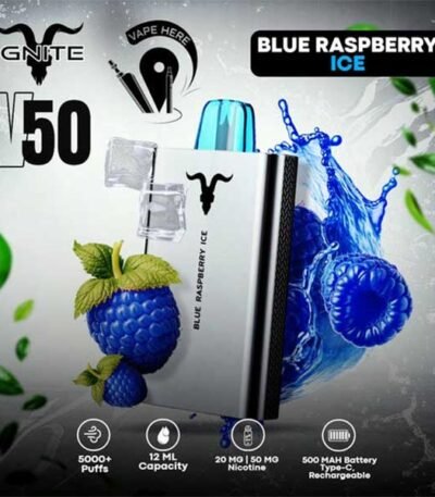 پاد یکبار مصرف بلوبری رزبری یخ ایگنایت ۵۰۰۰ پاف Ignite V50 Blue Raspberry ice Ice 5000 Disposable