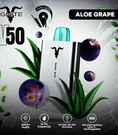 پاد یکبار مصرف آلوئهورا انگور ایگنایت ۵۰۰۰ پاف Ignite V50 Aloe Grape 5000 Disposable