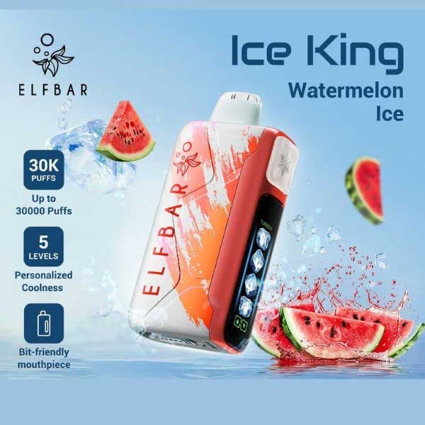 پاد یکبار مصرف هندوانه یخ الف بار ۳۰۰۰۰ پاف Elf Bar Ice King 30000 Watermelon Ice Disposable