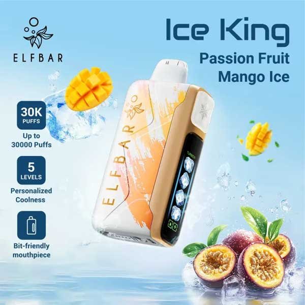 پاد یکبار مصرف پشن فروت انبه یخ الف بار ۳۰۰۰۰ پاف Elf Bar Ice King 30000 Passion Fruit Mango Ice Disposable پاد یکبار مصرف پشن فروت انبه یخ الف بار ۳۰۰۰۰ پاف Elf Bar Ice King 30000 Passion Fruit Mango Ice Disposable