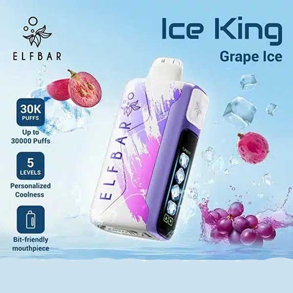 پاد یکبار مصرف انگور یخ الف بار ۳۰۰۰۰ پاف Elf Bar Ice King 30000 Grape Ice Disposable