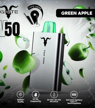 پاد یکبار مصرف سیب سبز ایگنایت ۵۰۰۰ پاف Ignite V50 Green Apple 5000 Disposable