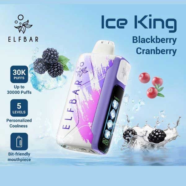 پاد یکبار مصرف ذغال اخته توت سیاه الف بار ۳۰۰۰۰ پاف Elf Bar Ice King 30000 Blackberry Cranberry Disposable