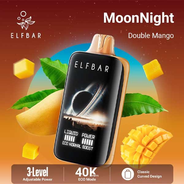 پاد یکبار مصرف الف بار ۴۰۰۰۰ پاف انبه ترش و شیرین Elf Bar Moonnight Double Mango 40000 Disposable پاد یکبار مصرف الف بار ۴۰۰۰۰ پاف انبه ترش و شیرین Elf Bar Moonnight Double Mango 40000 Disposable