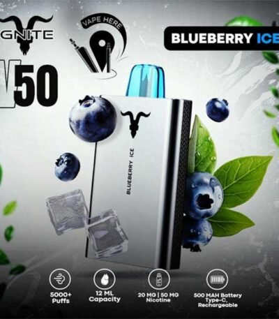 پاد یکبار مصرف بلوبری یخ ایگنایت ۵۰۰۰ پاف Ignite V50 Blueberry Ice 5000 Disposable