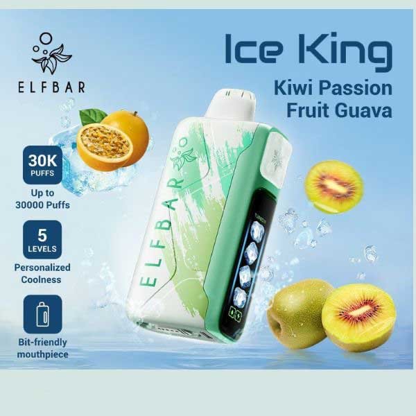 پاد یکبار مصرف کیوی پشن فروت گواوا الف بار ۳۰۰۰۰ پاف Elf Bar Ice King 30000 Kiwi Passion Fruit Guava Disposable پاد یکبار مصرف کیوی پشن فروت گواوا الف بار ۳۰۰۰۰ پاف Elf Bar Ice King 30000 Kiwi Passion Fruit Guava Disposable