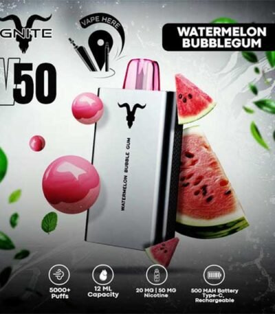 پاد یکبار مصرف هندوانه آدامس بادکنکی ایگنایت ۵۰۰۰ پاف Ignite V50 Watermelon Bubblegum 5000 Disposable