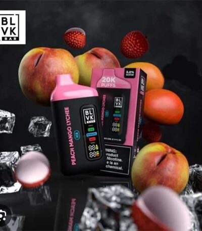 پاد یکبار مصرف هلو انبه لیچی یخ ۲۰۰۰۰ پاف بی ال وی کی Blvk Bar 20000 Peach Mango Lychee Ice Disposable