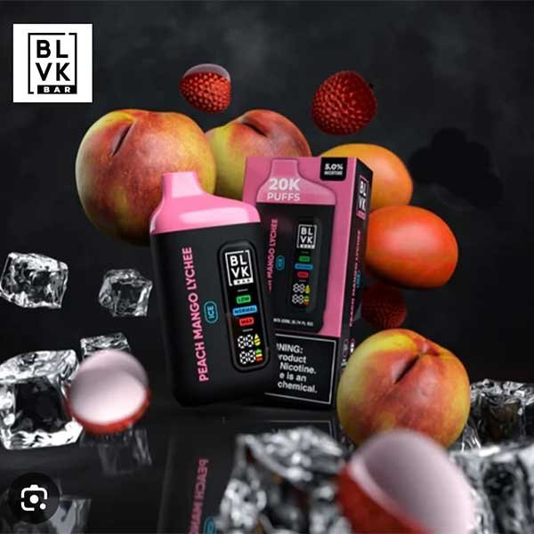 پاد یکبار مصرف هلو انبه لیچی یخ ۲۰۰۰۰ پاف بی ال وی کی Blvk Bar 20000 Peach Mango Lychee Ice Disposable