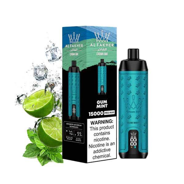 ویپ یکبار مصرف کرون بار الفاخر ۱۲۰۰۰ پاف طعم نعنا لیمو Crown Bar AL Fakher 12000 Puffs Lemon Mint