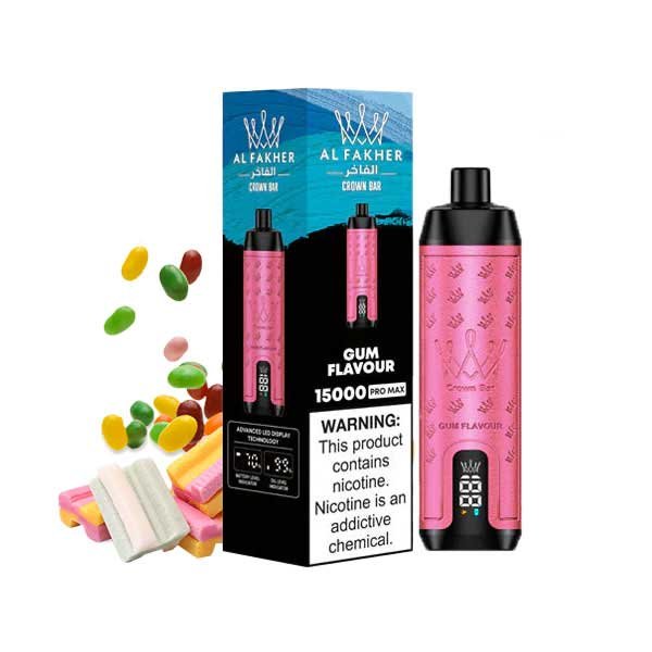ویپ یکبار مصرف آدامس ۱۵۰۰۰ پاف کرون بار الفاخر  Crown Bar Al Fakher 15000 Gum Flavour ویپ یکبار مصرف آدامس ۱۵۰۰۰ پاف کرون بار الفاخر  Crown Bar Al Fakher 15000 Gum Flavour