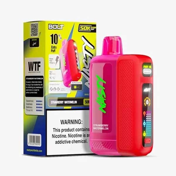 پاد یکبار مصرف نستی بولت توتفرنگی هندوانه Nasty Bolt Strawberry Watermelon 50000 Puffs