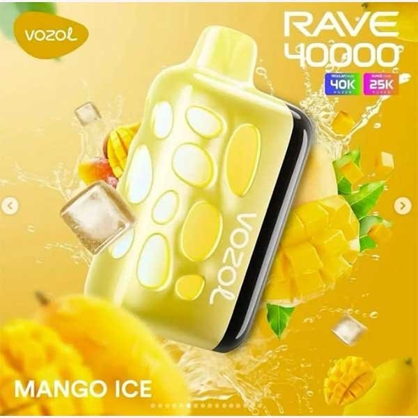 پاد یکبار مصرف ریو ۴۰۰۰۰ پاف وزول انبه یخ Vozol Rave 40000 Puffs Mango Ice