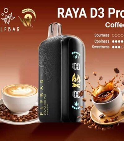 پاد یکبار مصرف الف بار رایا دی ۳ پرو قهوه ۳۰۰۰۰ پاف Elf Bar Raya D3 Pro Coffee 30000 Puffs