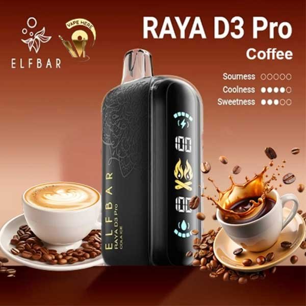 پاد یکبار مصرف الف بار رایا دی ۳ پرو قهوه ۳۰۰۰۰ پاف Elf Bar Raya D3 Pro Coffee 30000 Puffs