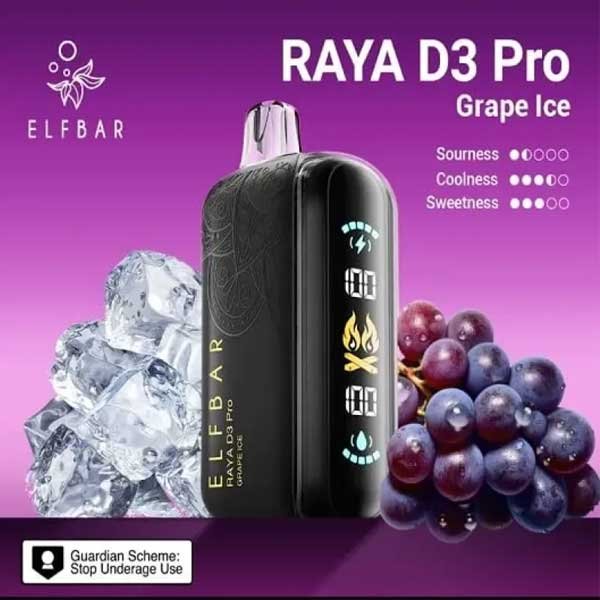 پاد یکبار مصرف الف بار رایا دی ۳ پرو انگور یخ ۳۰۰۰۰ پاف Elf Bar Raya D3 Pro Grape Ice 30000 Puffs