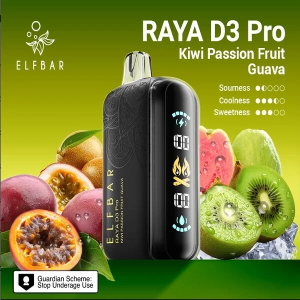 پاد یکبار مصرف الف بار رایا دی ۳ پرو کیوی پشن فروت گواوا ۳۰۰۰۰ پاف Elf Bar Raya D3 Pro Kiwi Passion Fruit Guava 30000 Puffs