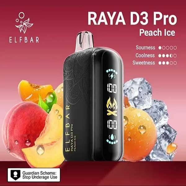 پاد یکبار مصرف الف بار رایا دی ۳ پرو هلو یخ ۳۰۰۰۰ پاف Elf Bar Raya D3 Pro Peach Ice 30000 Puffs