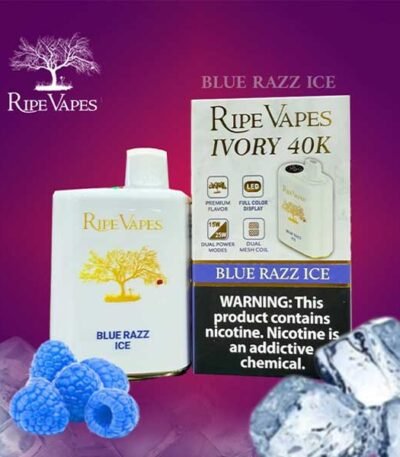 پاد یکبار مصرف رایپ ویپ آیوری بلوبری تمشک یخ ۴۰۰۰۰ پاف Ripe Vapes Ivory Blue Razz Ice 40K